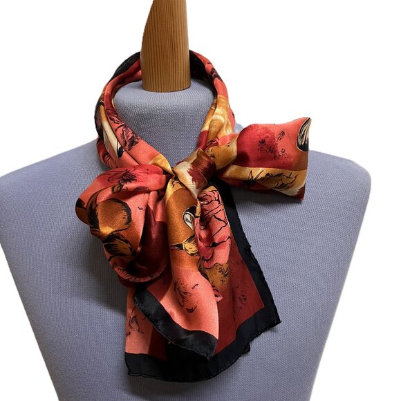 Ellen Tracy Floral Scarf Tiger Lily & Rose Vintage Head Neck Hair Accessory - Picture 5 of 5